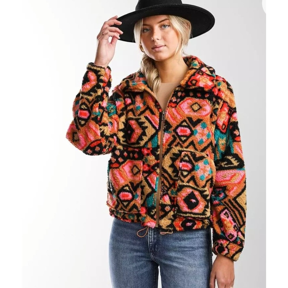 BillaBong Always Cozy 2 Wubby Maximalist Aztec Heritage Zip up Jacket sz M